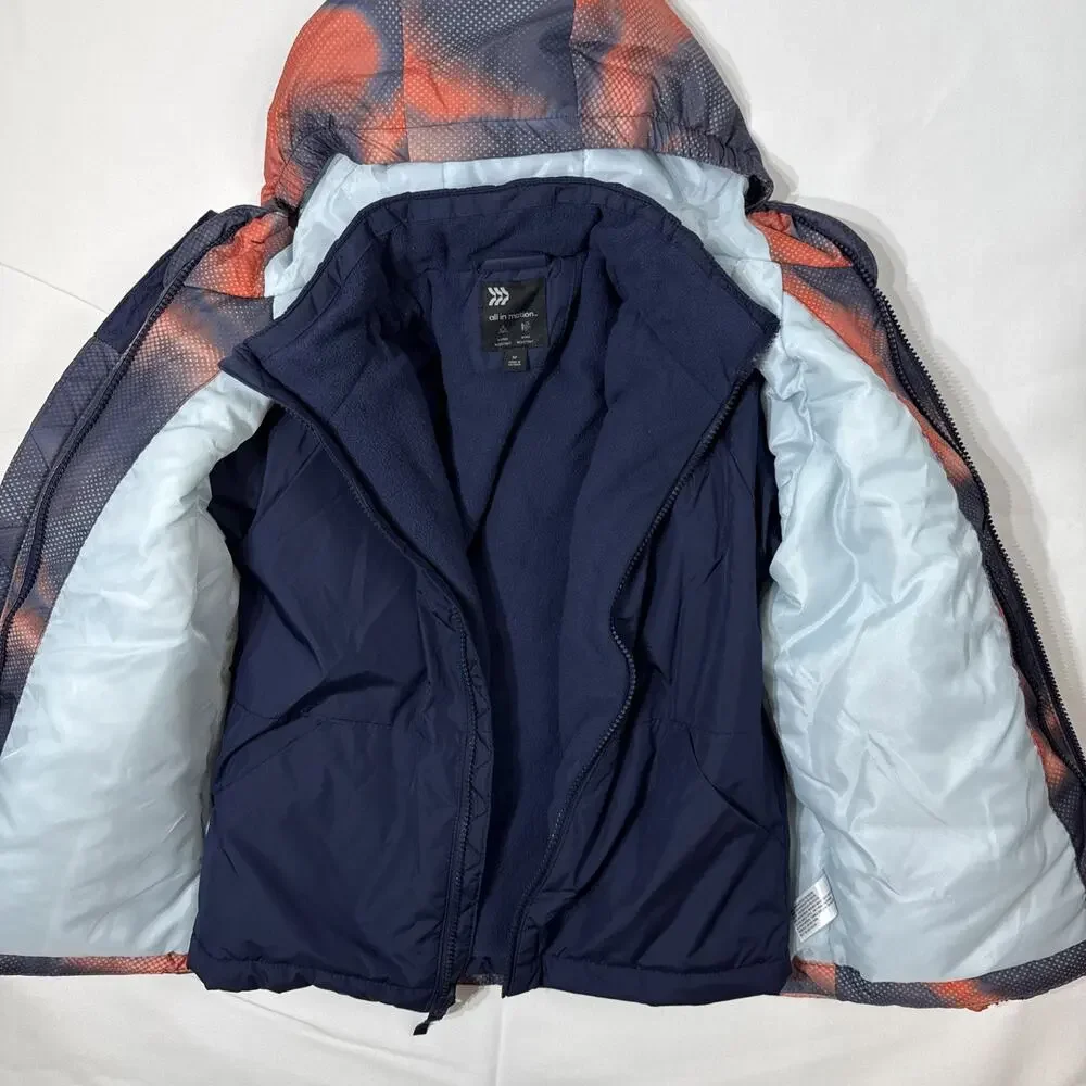 All In Motion Kids 3-in-1 Winter Jacket Orange Blue Clouds Liner Shell Size M